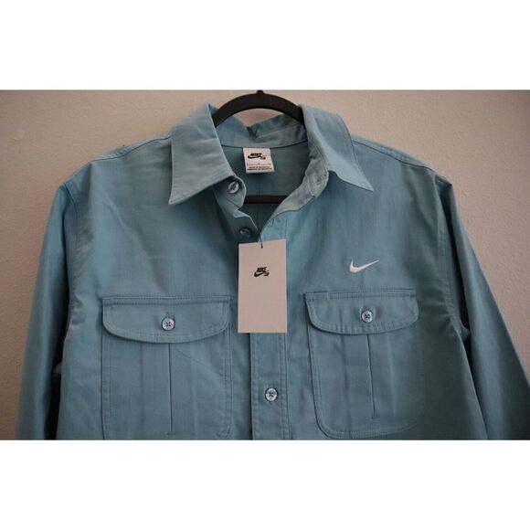 Nike SB DQ6287 494 Unisex Sz Small Worn Blue Woven Skate L/S Button-Up Shirt - Picture 3 of 7